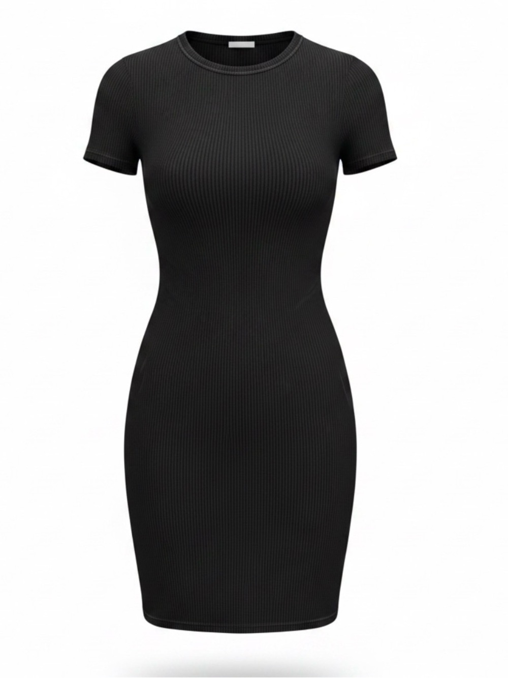 Women’s Black Ribbed Short-Sleeve Bodycon Dress